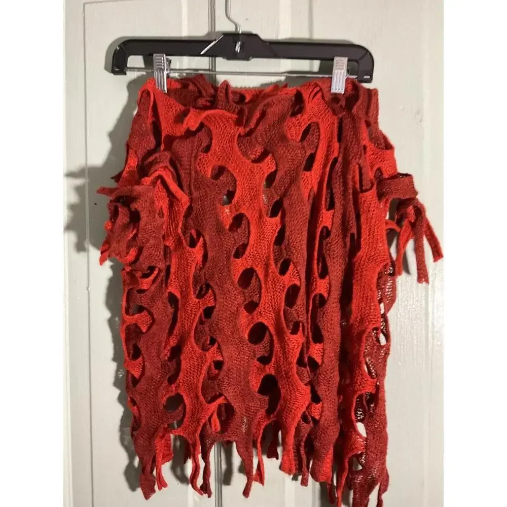 Unique Red Cutout Knit Infinity scarf - Picture 6 of 6